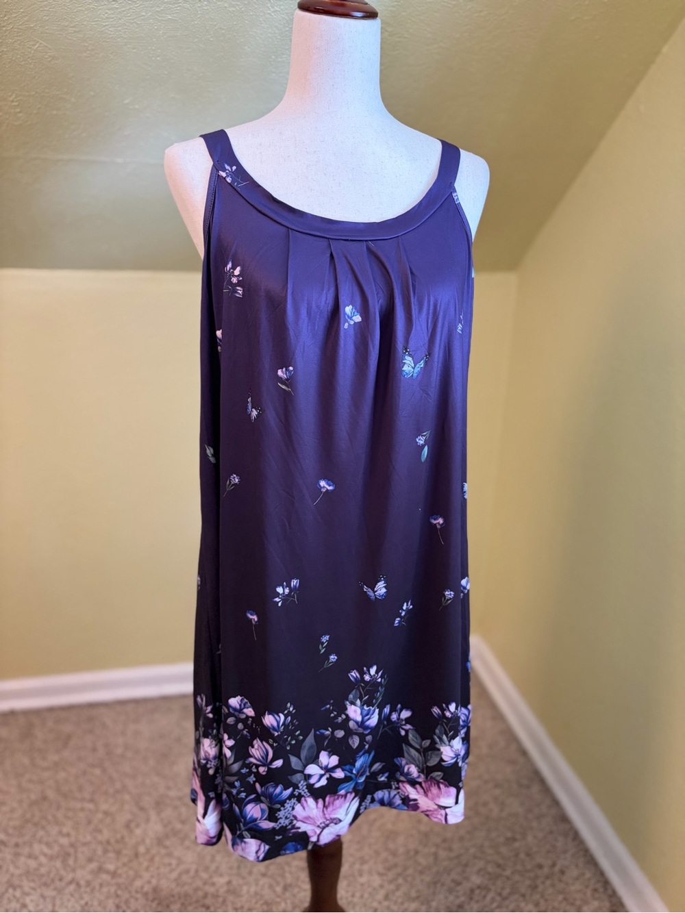 Ekouaer Purple Satin Floral Butterfly Sleeveless Nightgown Whimsigoth Fairycore